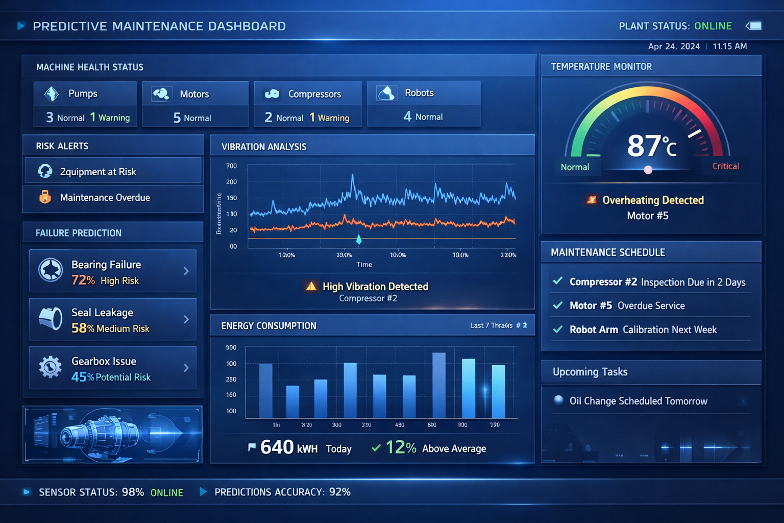 داشبورد پایش وضعیت و نگهداری پیشبینانه تجهیزات