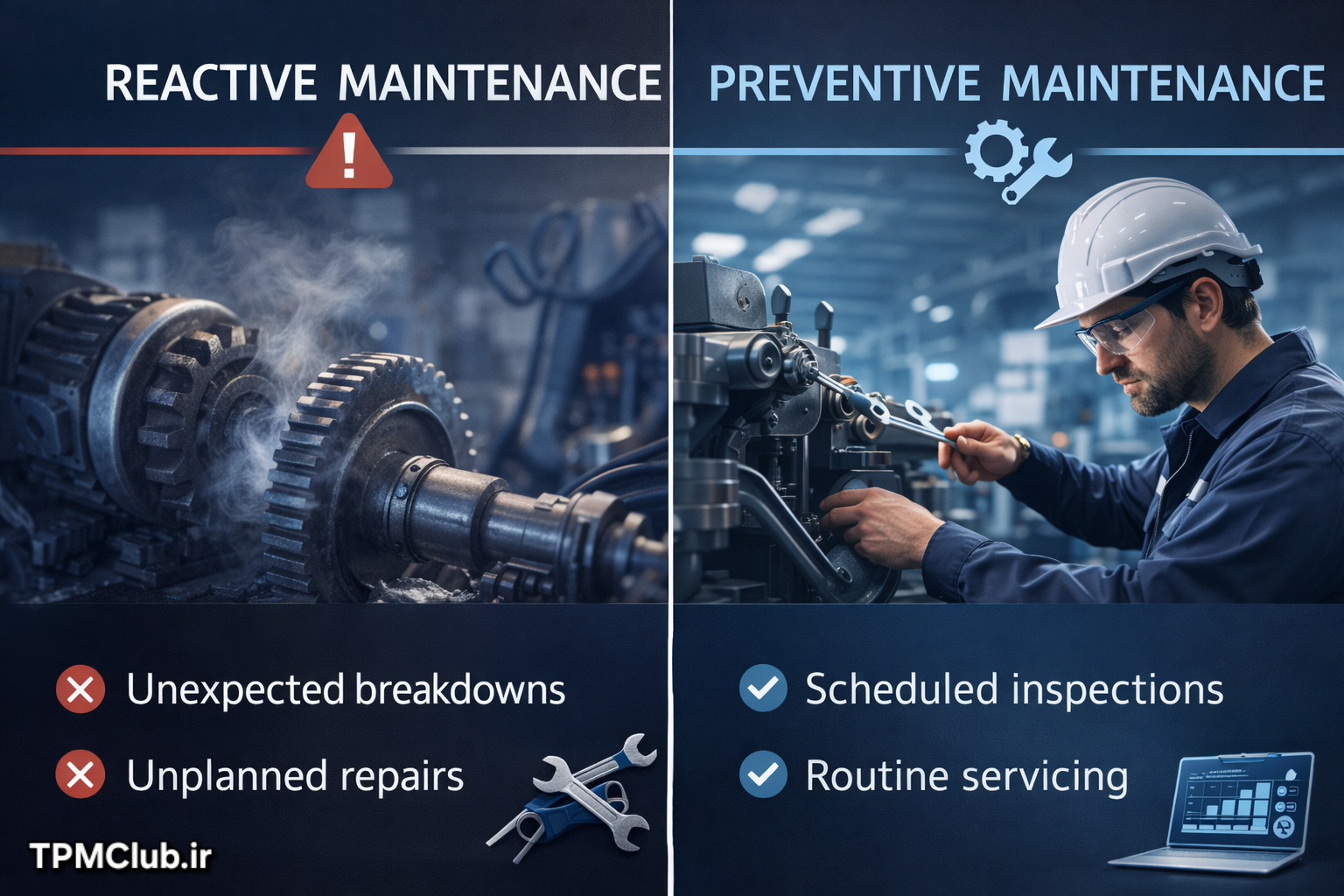 تفاوت نگهداری واکنشی و نگهداری پیشگیرانه در تجهیزات صنعتی