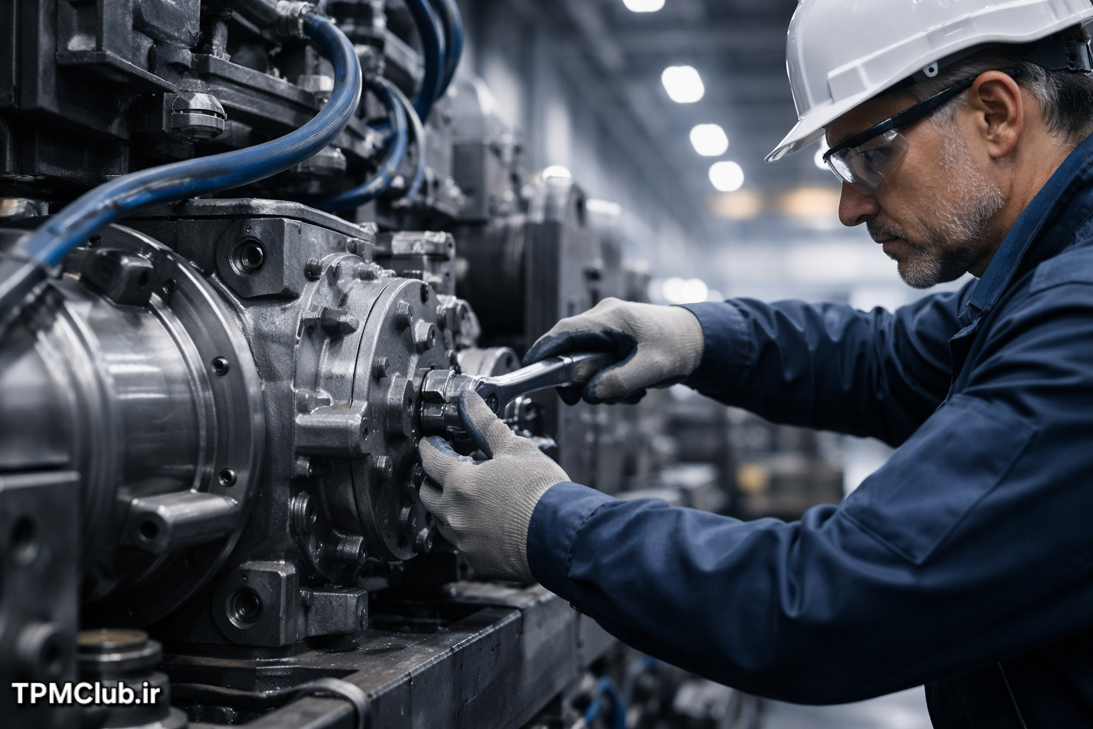 تکنسین در حال تعمیر تجهیزات صنعتی با ابزار دقیق